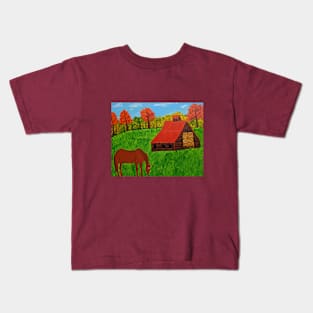 Horse By The Barn Kids T-Shirt